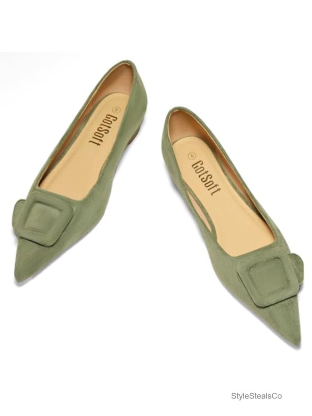 Lambskin Leather Lined Memory Foam Insole Square Buckle Slip On Flats